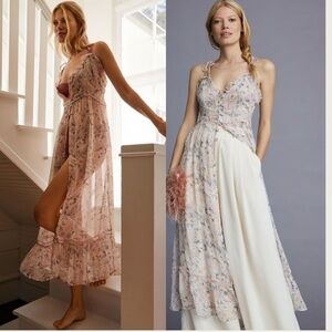 NWT Anthropologie Plus Sheer Curtain Tunic Chiffon Maxi Floral Duster Open 2X